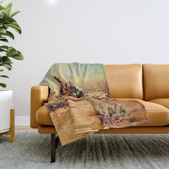 âIn the Alkaliâ by Charles M Russell Throw Blanket Gallery Image 1