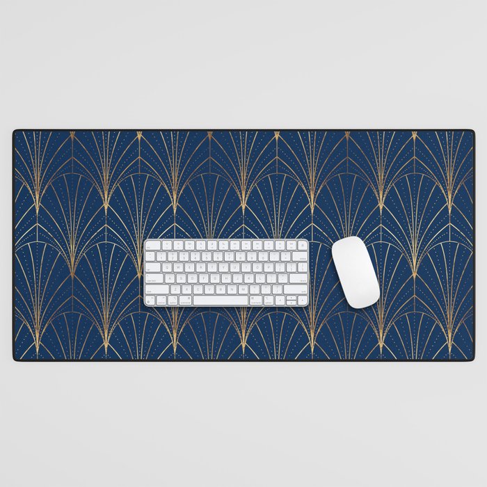 Art Deco Waterfalls // Navy Blue Desk Mat Gallery Image 1