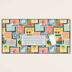 Summer travel postage stamp sticker pattern Desk Mat Gallery Image 1