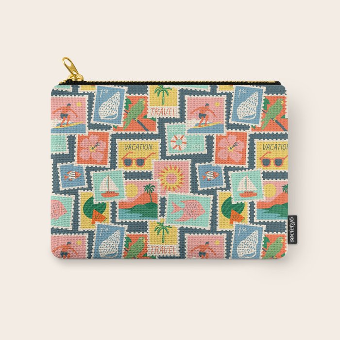 Summer travel postage stamp sticker pattern Carry All Pouch Gallery Image 1