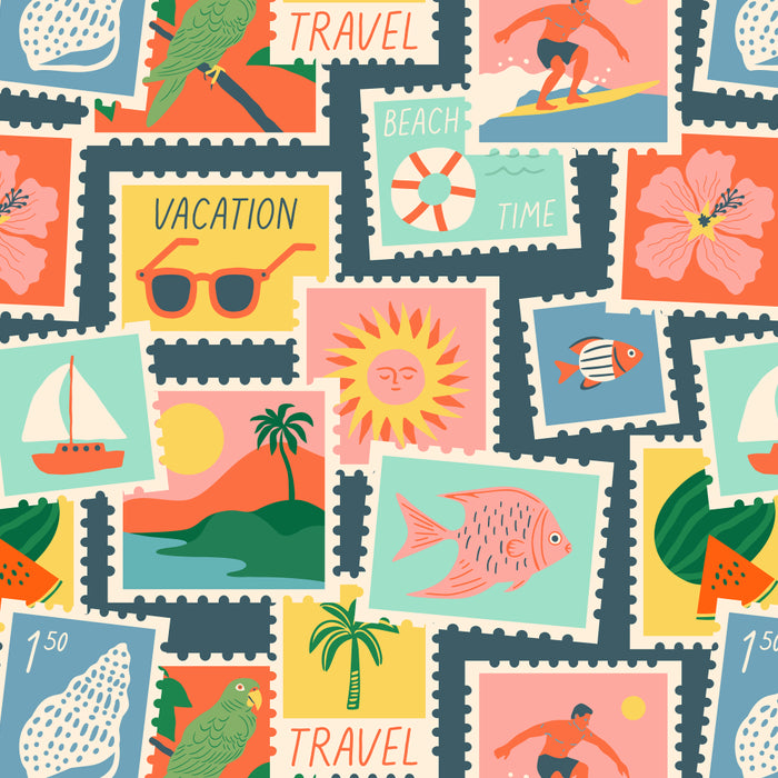 Summer travel postage stamp sticker pattern Coffee Mug Gallery Image 2