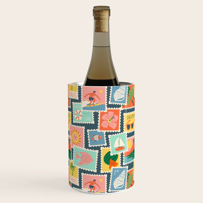 Summer travel postage stamp sticker pattern Wine Chiller Gallery Image 2