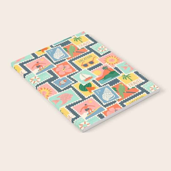 Summer travel postage stamp sticker pattern Notebook Gallery Image 2