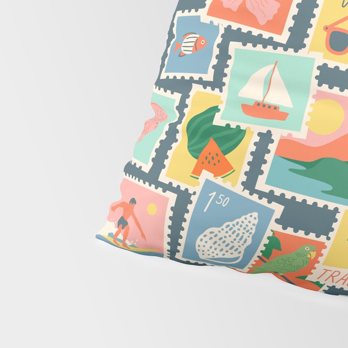 Summer travel postage stamp sticker pattern Pillow Sham Gallery Image 4
