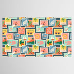 Summer travel postage stamp sticker pattern Tablecloth Gallery Image 2