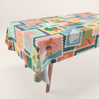 Summer travel postage stamp sticker pattern Tablecloth Gallery Image 1