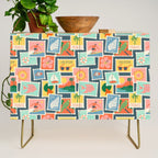 Summer travel postage stamp sticker pattern Credenza Gallery Image 1