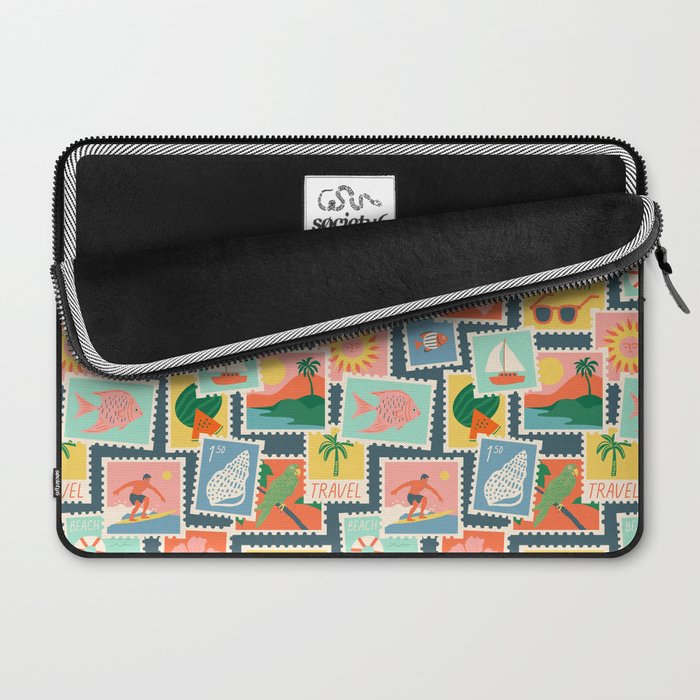 Summer travel postage stamp sticker pattern Laptop Sleeve Gallery Image 2