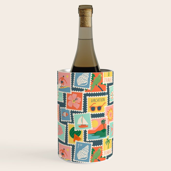 Summer travel postage stamp sticker pattern Wine Chiller Gallery Image 3