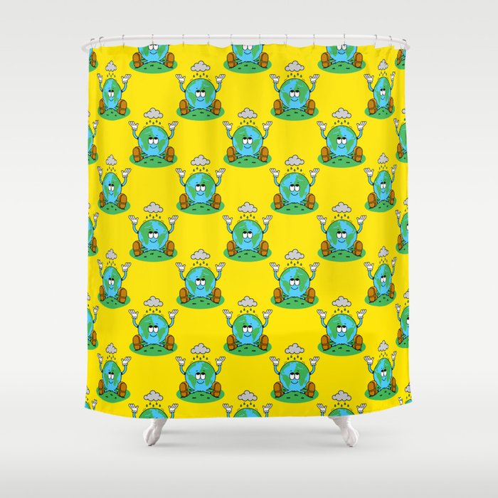 Retro earth planet cartoon character pattern Shower Curtain Gallery Image 1