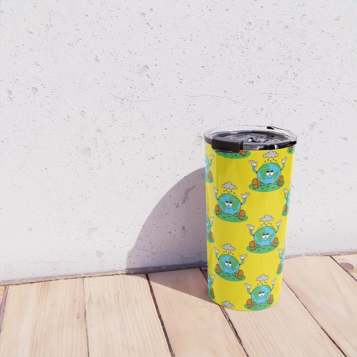 Retro earth planet cartoon character pattern Travel Mug Gallery Image 4