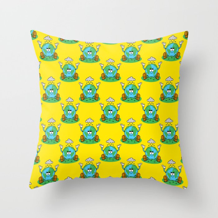 Retro earth planet cartoon character pattern Throw Pillow Gallery Image 6