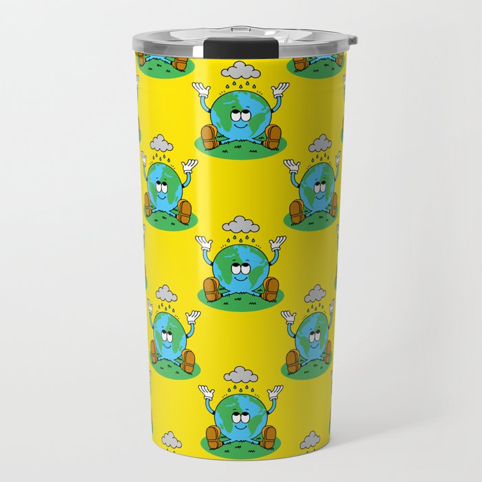 Retro earth planet cartoon character pattern Travel Mug Gallery Image 1