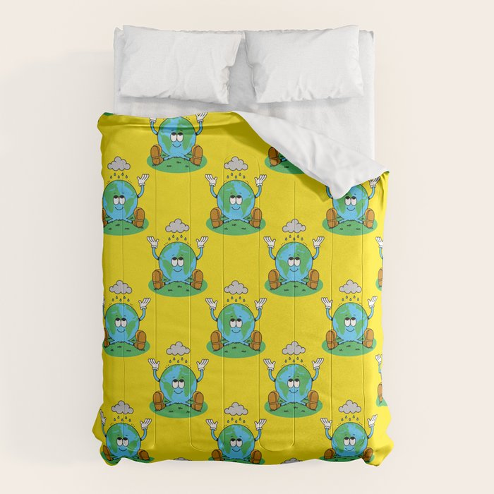 Retro earth planet cartoon character pattern Comforter Gallery Image 1