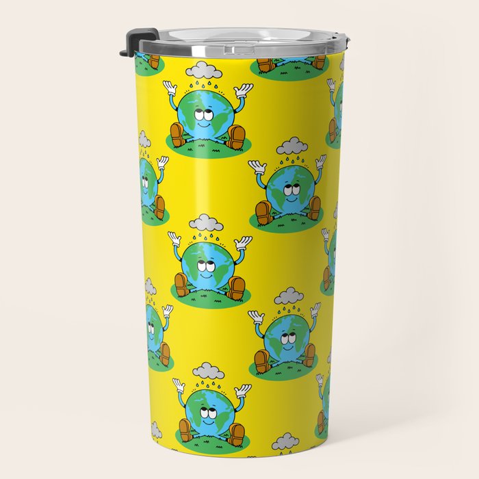 Retro earth planet cartoon character pattern Travel Mug Gallery Image 3