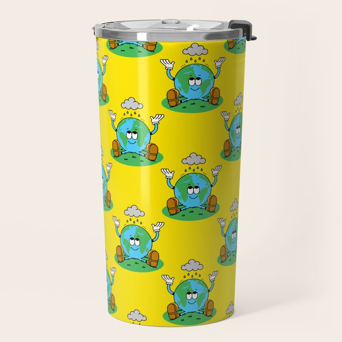 Retro earth planet cartoon character pattern Travel Mug Gallery Image 2