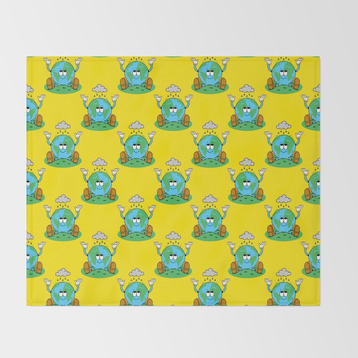 Retro earth planet cartoon character pattern Throw Blanket Gallery Image 2