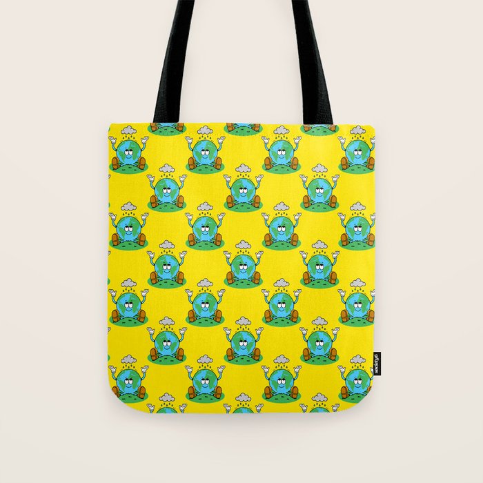 Retro earth planet cartoon character pattern Tote Bag Gallery Image 1