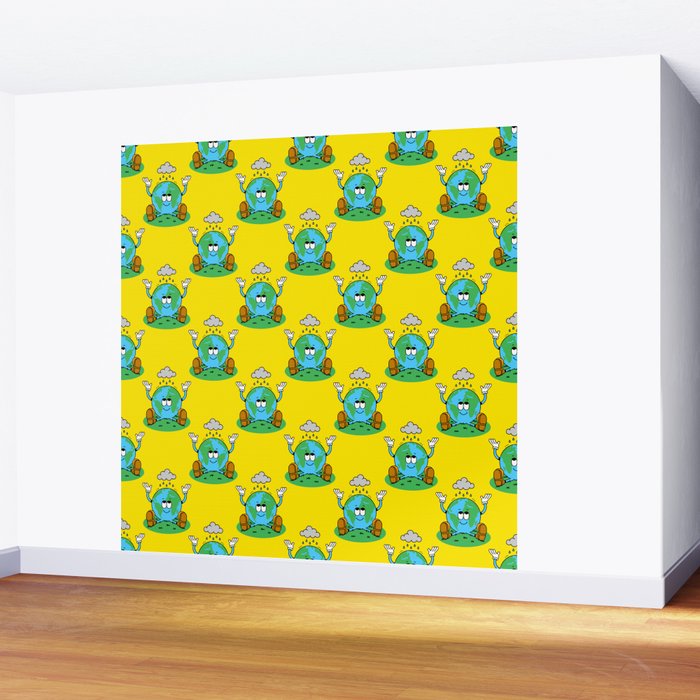 Retro earth planet cartoon character pattern Wall Mural Gallery Image 2