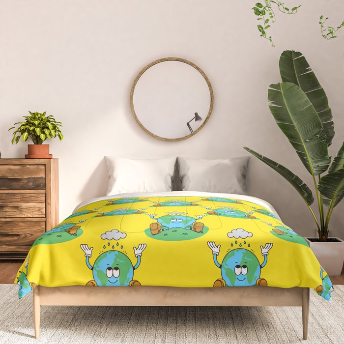 Retro earth planet cartoon character pattern Comforter Gallery Image 3