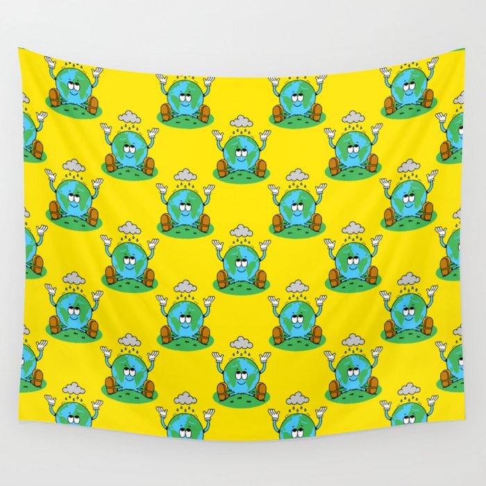 Retro earth planet cartoon character pattern Wall Tapestry Gallery Image 4
