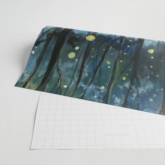 Magical Forest at Night, Fireflies and Helleborus Wrapping Paper Gallery Image 2