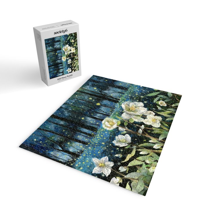 Magical Forest at Night, Fireflies and Helleborus Jigsaw Puzzle Gallery Image 2