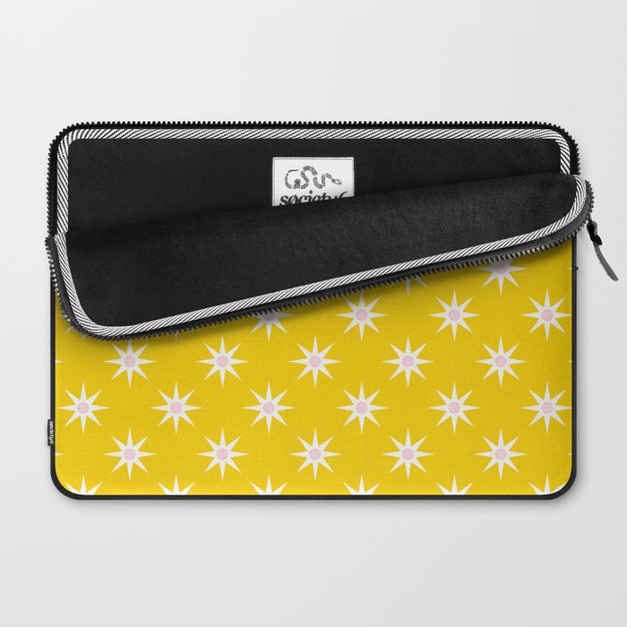 Northern Winter Star Festive Grid Pink White and Bright Yellow Laptop Sleeve Gallery Image 2