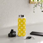 Northern Winter Star Festive Grid Pink White and Bright Yellow Water Bottle Gallery Image 4