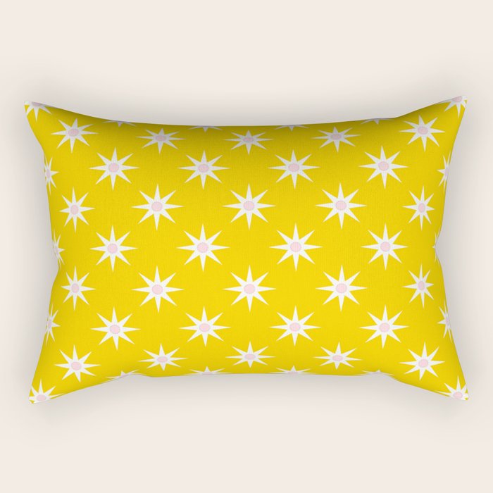 Northern Winter Star Festive Grid Pink White and Bright Yellow Rectangular Pillow Gallery Image 1