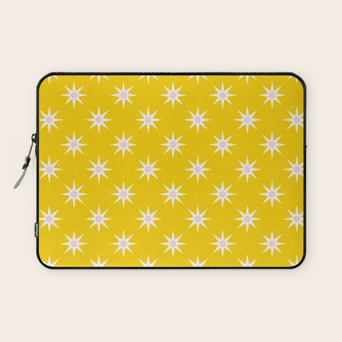 Northern Winter Star Festive Grid Pink White and Bright Yellow Laptop Sleeve Gallery Image 1