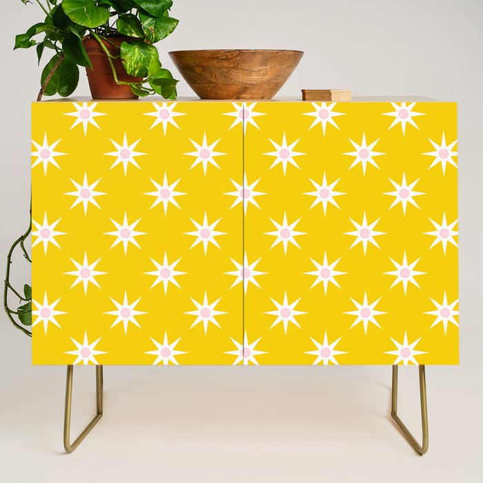 Northern Winter Star Festive Grid Pink White and Bright Yellow Credenza Gallery Image 1