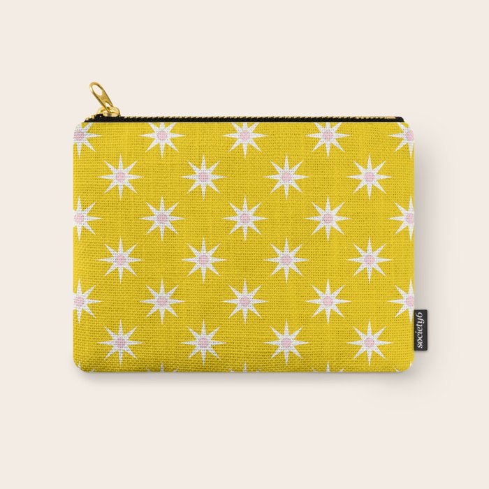 Northern Winter Star Festive Grid Pink White and Bright Yellow Carry All Pouch Gallery Image 1
