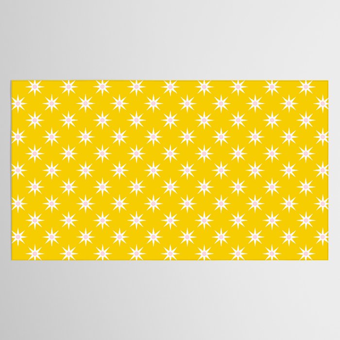 Northern Winter Star Festive Grid Pink White and Bright Yellow Tablecloth Gallery Image 2