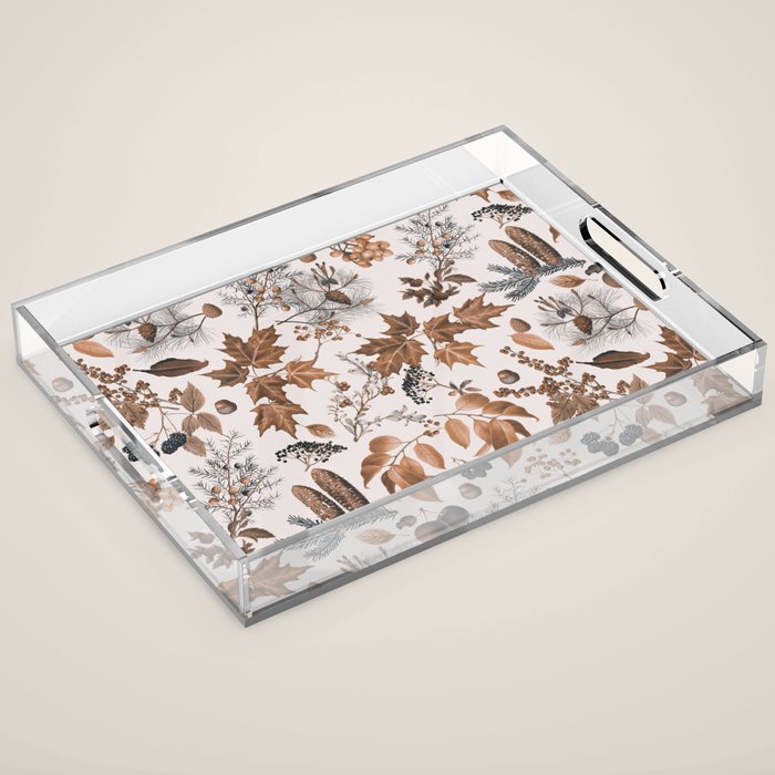 Autumn Mood Vintage Botanical Pattern Brown Acrylic Tray Gallery Image 1