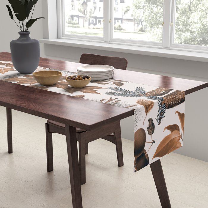 Autumn Mood Vintage Botanical Pattern Brown Table Runner Gallery Image 2