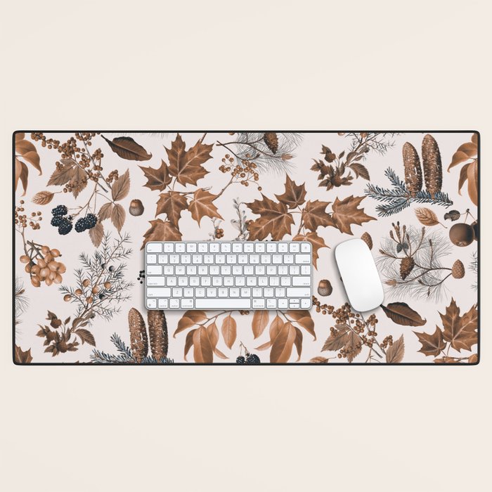 Autumn Mood Vintage Botanical Pattern Brown Desk Mat Gallery Image 1