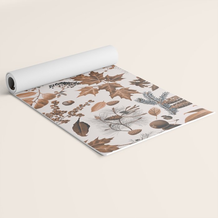 Autumn Mood Vintage Botanical Pattern Brown Yoga Mat Gallery Image 2