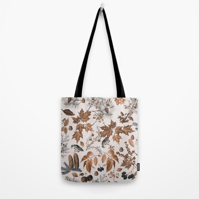 Autumn Mood Vintage Botanical Pattern Brown Tote Bag Gallery Image 2