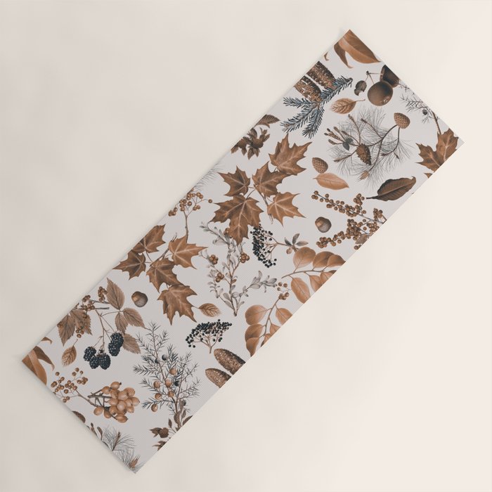 Autumn Mood Vintage Botanical Pattern Brown Yoga Mat Gallery Image 1