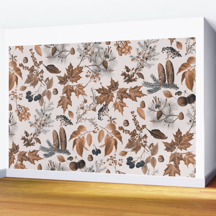 Autumn Mood Vintage Botanical Pattern Brown Wall Mural Gallery Image 2