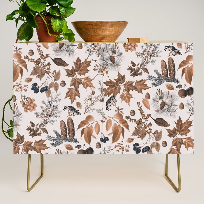 Autumn Mood Vintage Botanical Pattern Brown Credenza Gallery Image 1