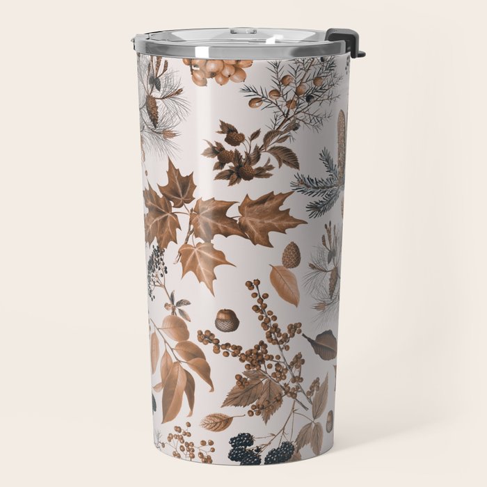 Autumn Mood Vintage Botanical Pattern Brown Travel Mug Gallery Image 2