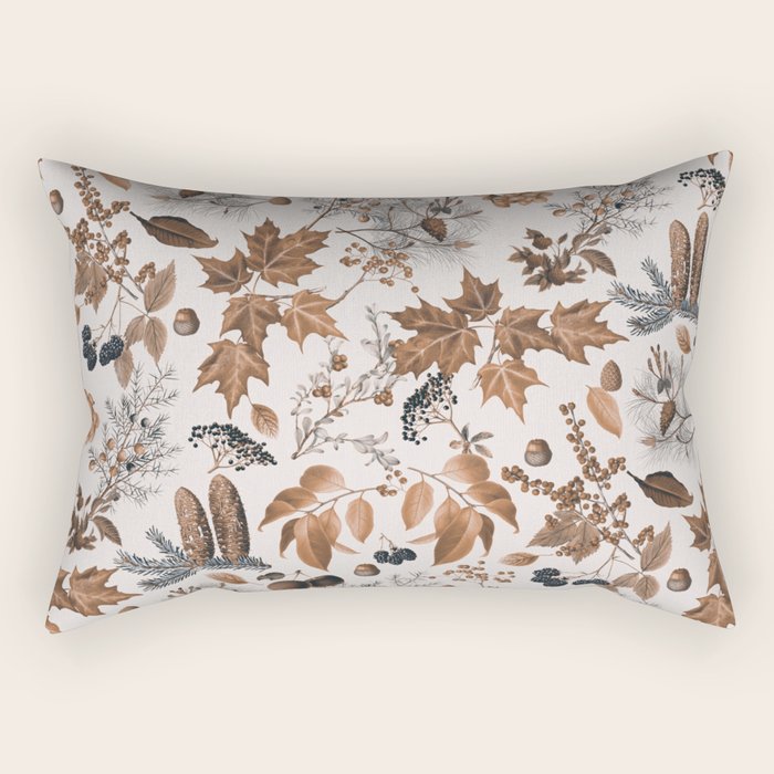Autumn Mood Vintage Botanical Pattern Brown Rectangular Pillow Gallery Image 1