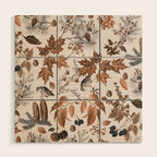 Autumn Mood Vintage Botanical Pattern Brown Wood Wall Art Gallery Image 1