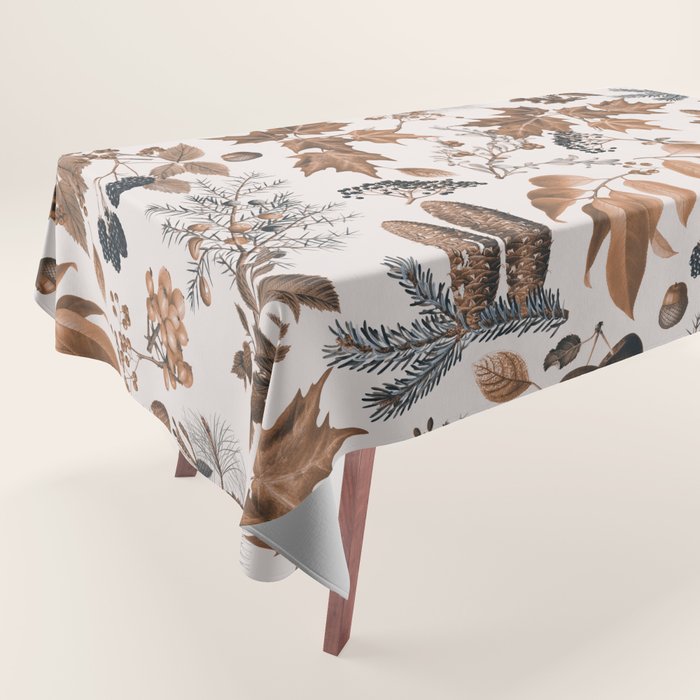 Autumn Mood Vintage Botanical Pattern Brown Tablecloth Gallery Image 1