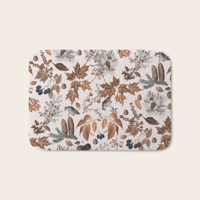 Autumn Mood Vintage Botanical Pattern Brown Bath Mat Gallery Image 1