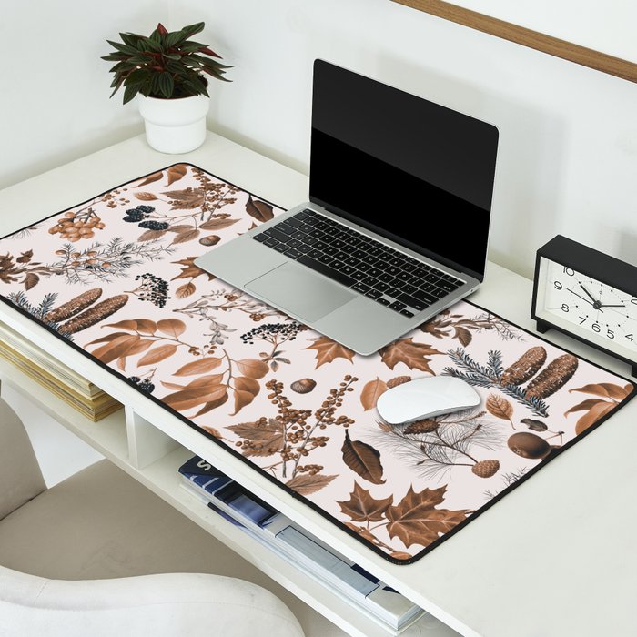 Autumn Mood Vintage Botanical Pattern Brown Desk Mat Gallery Image 2