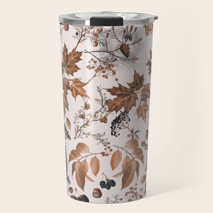 Autumn Mood Vintage Botanical Pattern Brown Travel Mug Gallery Image 1