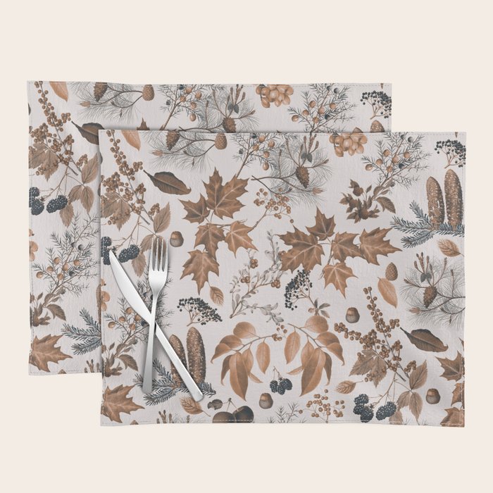 Autumn Mood Vintage Botanical Pattern Brown Placemat Gallery Image 1